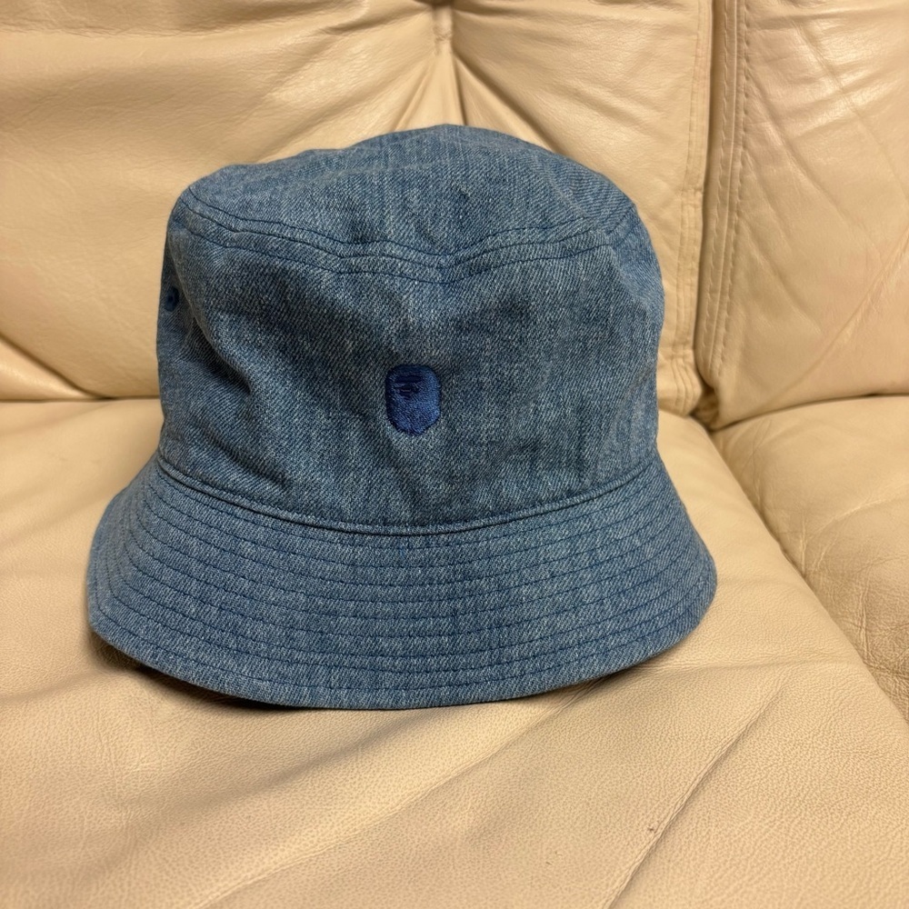 BAPE sz L Denim Bucket Hat Red Bapesta Ape Head Bathing Ape Japan - Picture 3 of 13